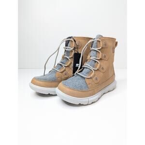 New SOREL Women's Explorer II Joan Waterproof Boot Tan & Grey With Box 7.5